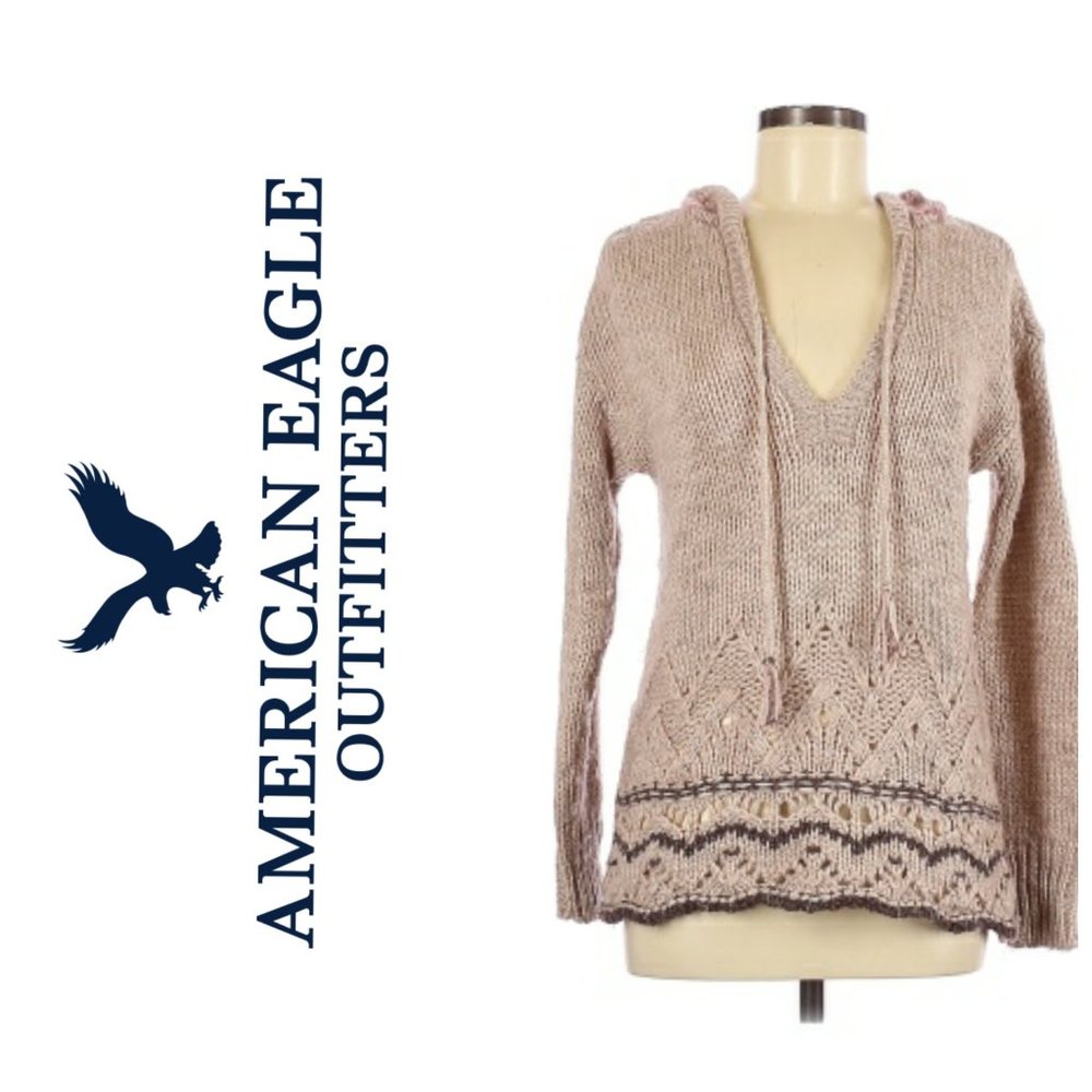 AMERICAN EAGLE Boho Wool Knit V-Neck Sweater
